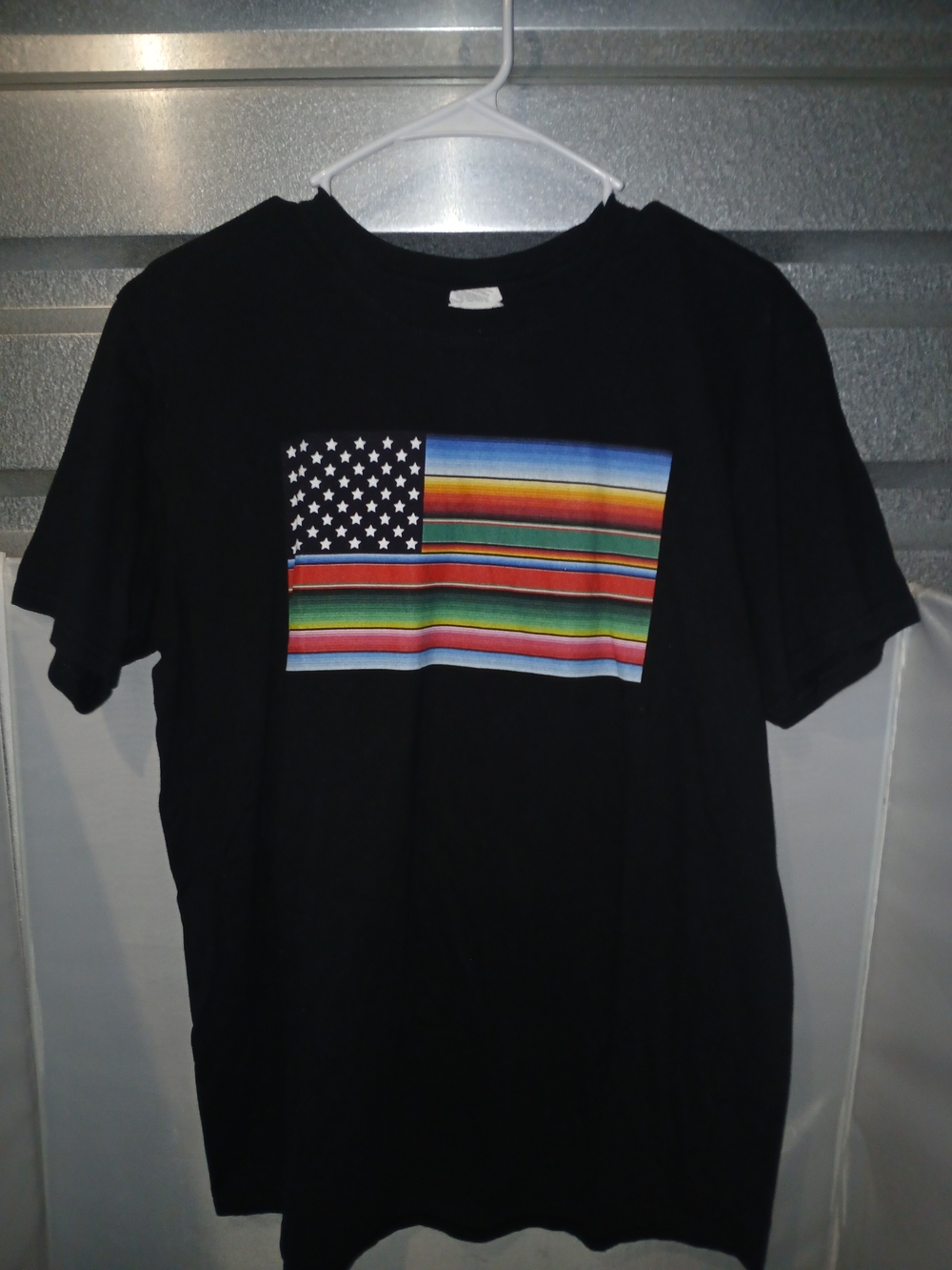 Mexican American Serape Flag Sarape Blanket Graphic T-Shirt Black Size L